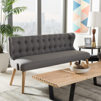 Baxton Studio BBT8026-SF-Grey-XD45 Melody Mid-Century Modern Grey Fabric and Natural Wood Finishing 3-Seater Settee Bench